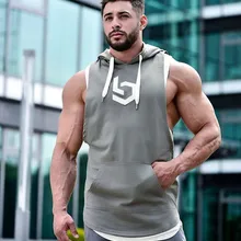 Спортивный мужской жилет для фитнеса, без рукавов, с капюшоном, для бега, фитнеса, спорта, свободный, дышащий, пуловер, жилет