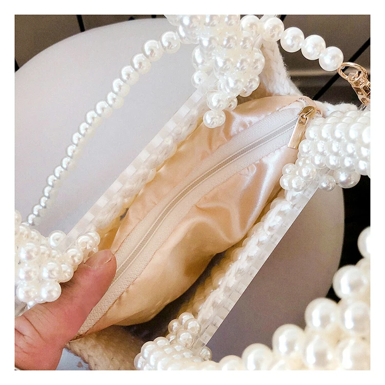 Роскошная акриловая жемчужина вечерний клатч для женщин ручной работы из бисера прозрачные кошельки и сумки Женская тканая сумка Свадебная вечеринка