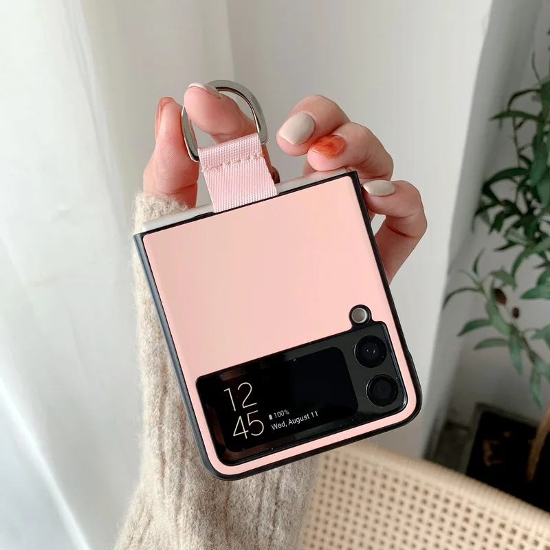 Fashion Skin Solid Color Ring Case For Samsung Galaxy Z Flip 3 5G 
Shockproof Ring Holder Hybrid Skin Phone Case Cover Coque case for samsung z flip 3