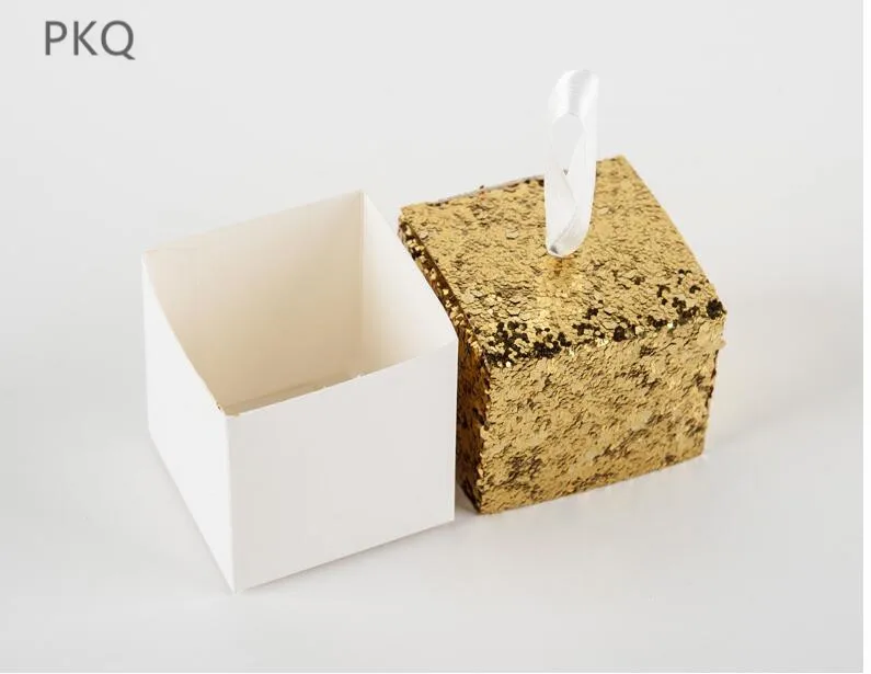 

50pcs 5*5*5cm Creative Glitter Candy Box Glitters Gold Silver Favor Box wholesale Cookie box pretty sweet Paper Packing box