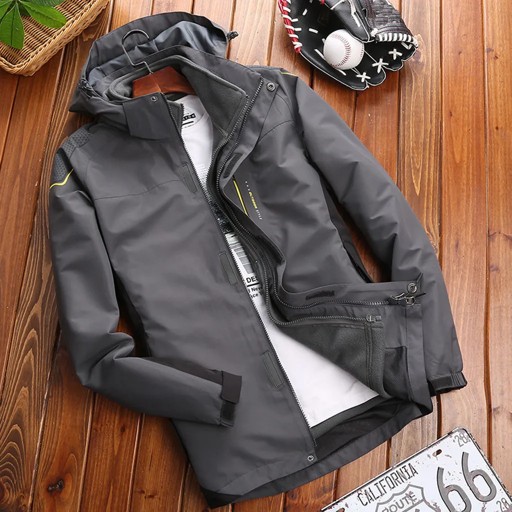 Men Fashion Hoodie Hat Detachable Windbreaker Waterproof Jacket Breathable Sport Outdoor Coat Softshell Fleece Jacket Mujer 2019