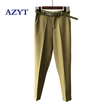 

AZYT 2020 Spring Casual OL Office Pants Women High Waist Work Belt Pants Trousers 9 Points Sweatpants Suit