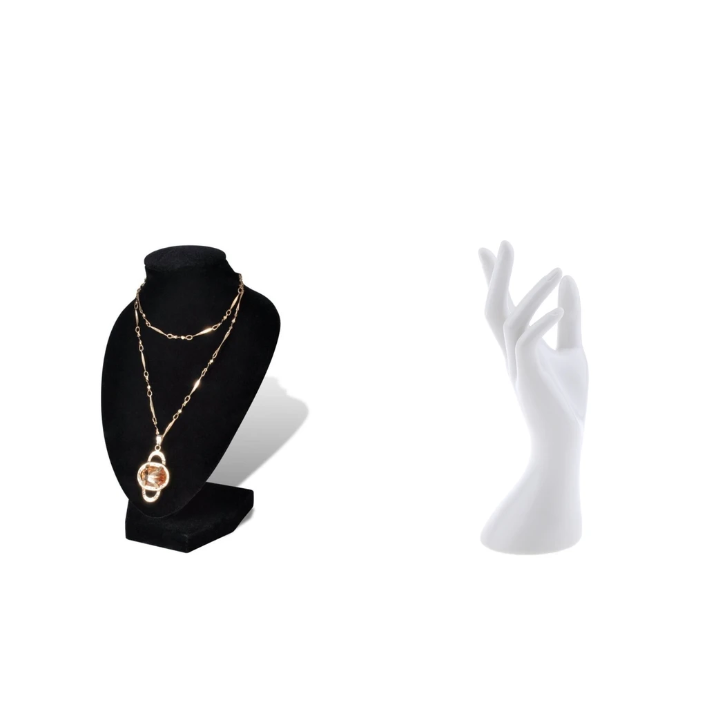 Velvet Necklace Bust Jewelry Pendant Display Stands Holder + Mannequin Hand