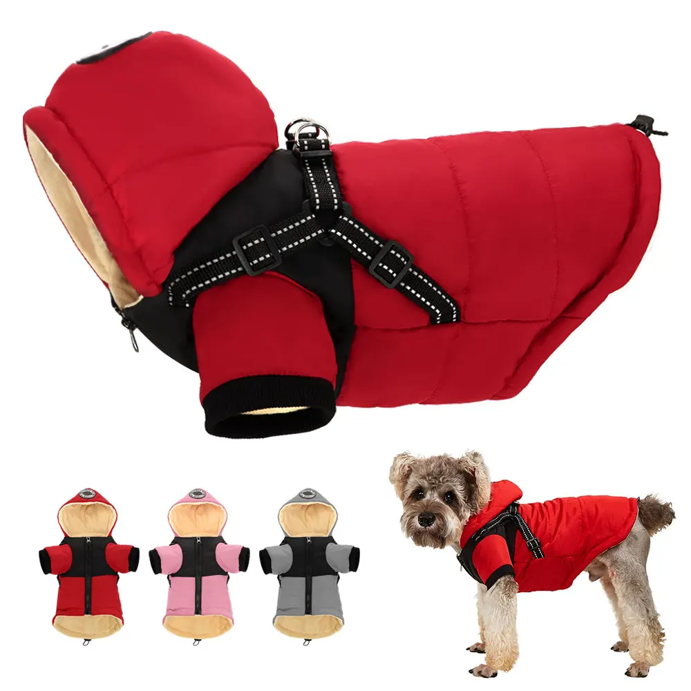 

Small Pet Dog Clothes With Harness Winter Warm Dog Jacket Hoodie For Chihuahua Reflective Puppy Coat Cloak for Small Dogs Yorkie