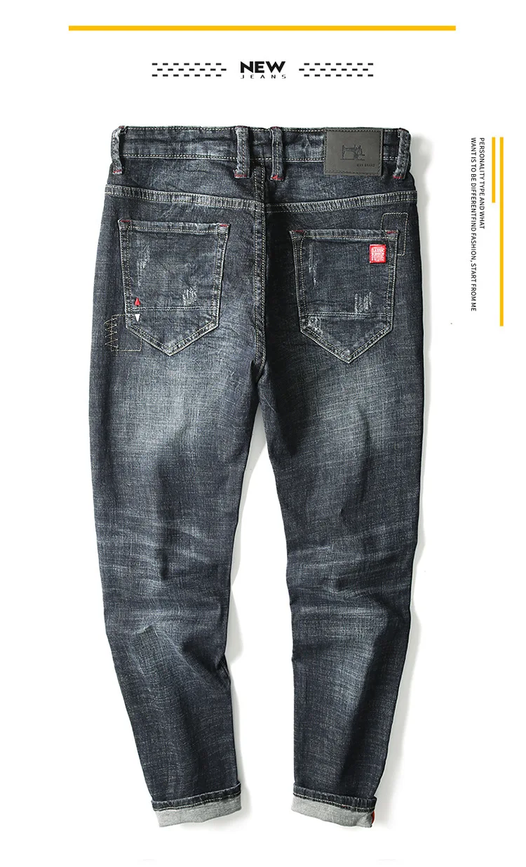 Pg6505 новые стильные зауженные джинсы мужские корейские молодежные модные ретро эластичные повседневные мужские длинные брюки 28-40