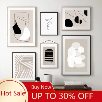 

Canvas Painting Trendy Abstract Geometric Pattern Beige Black Poster Art Decoration Pictures for Living Room Decor