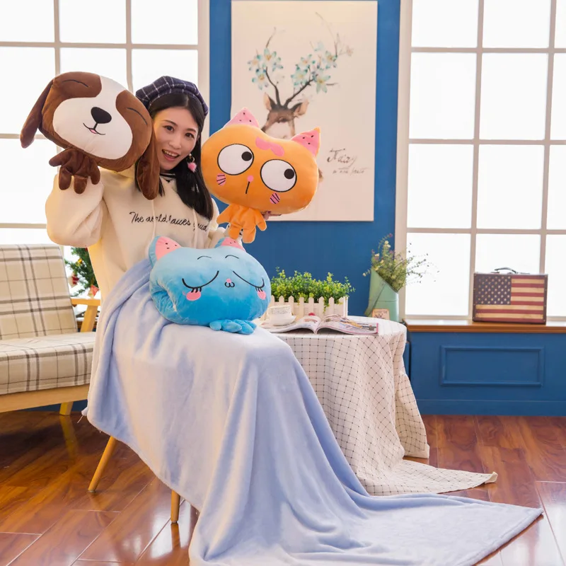 

Three-in-One Cartoon Pillow And Blanket Plush Toys Lumbar Support Pillow Hand Warmer Airable Blanket Pillow Gift Logo Customizab