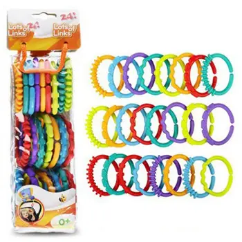 

24 Pcs Kids Grip Linkables Molars Ring Plastic Teether Newborns Baby Rainbow Teething Chain Toys