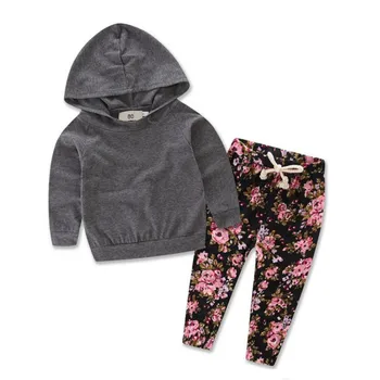 

0-18M Autumn Baby Girl Long Sleeve Floral Leopard Print Hoodies Patchwork Pullover Sweatshirt Tops+Pants Trouser Kids Clothes/
