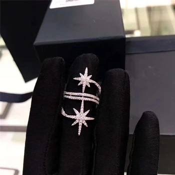 

Chic brand 925 silver ring double meteors ring high quality all-match star glitter ring for woman