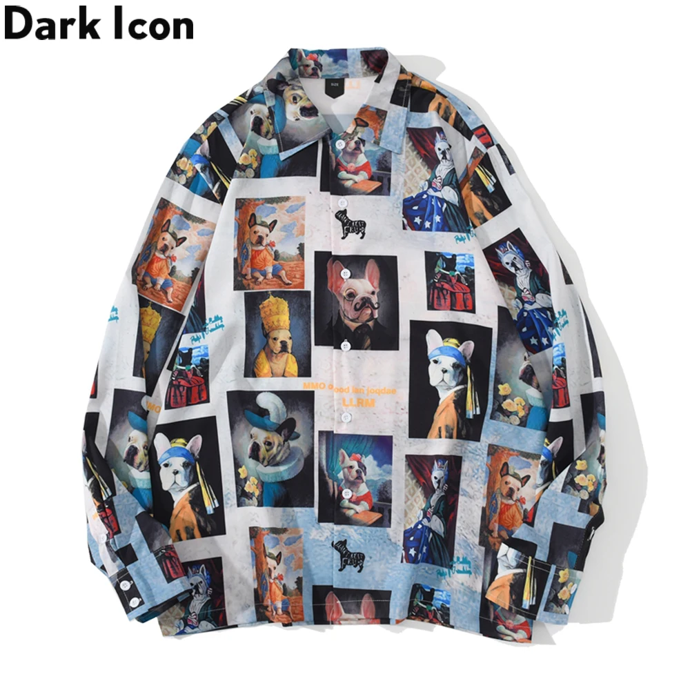 

Dark Icon Full Printed Street Men's Shirt Long Sleeve Turn-down Collar Shirts for Man Streetwear Cloth