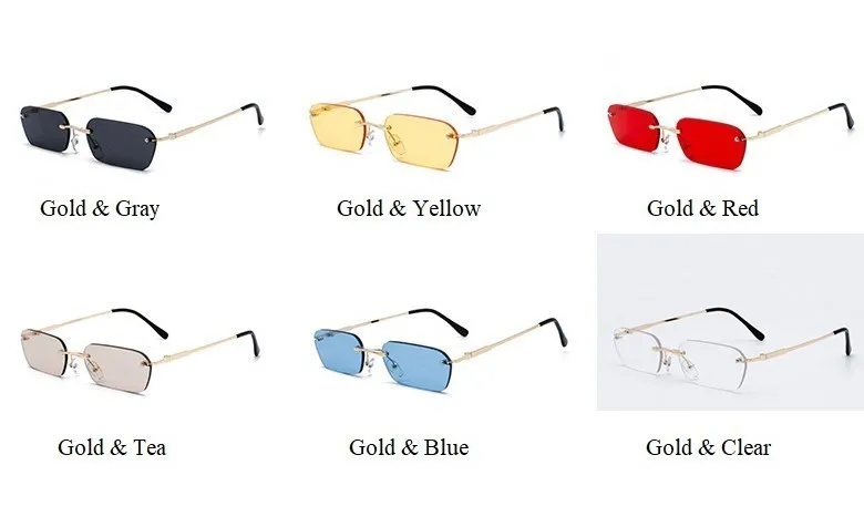 Квадратные Солнцезащитные очки без оправы, женские, сплав, маленькая оправа, мужские, Ретро стиль, брендовые, солнцезащитные очки,, новинка, красные, желтые линзы, очки, Uv400