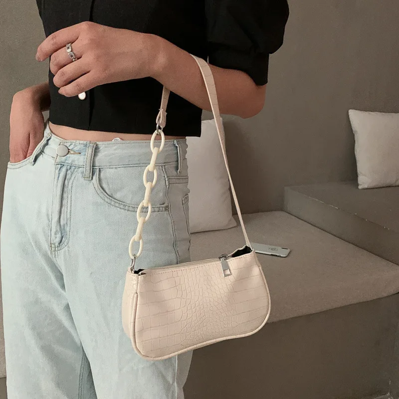 

Milk tea color acrylic underarm bag baguette bag female bag 2020 new trendy retro single shoulder bag