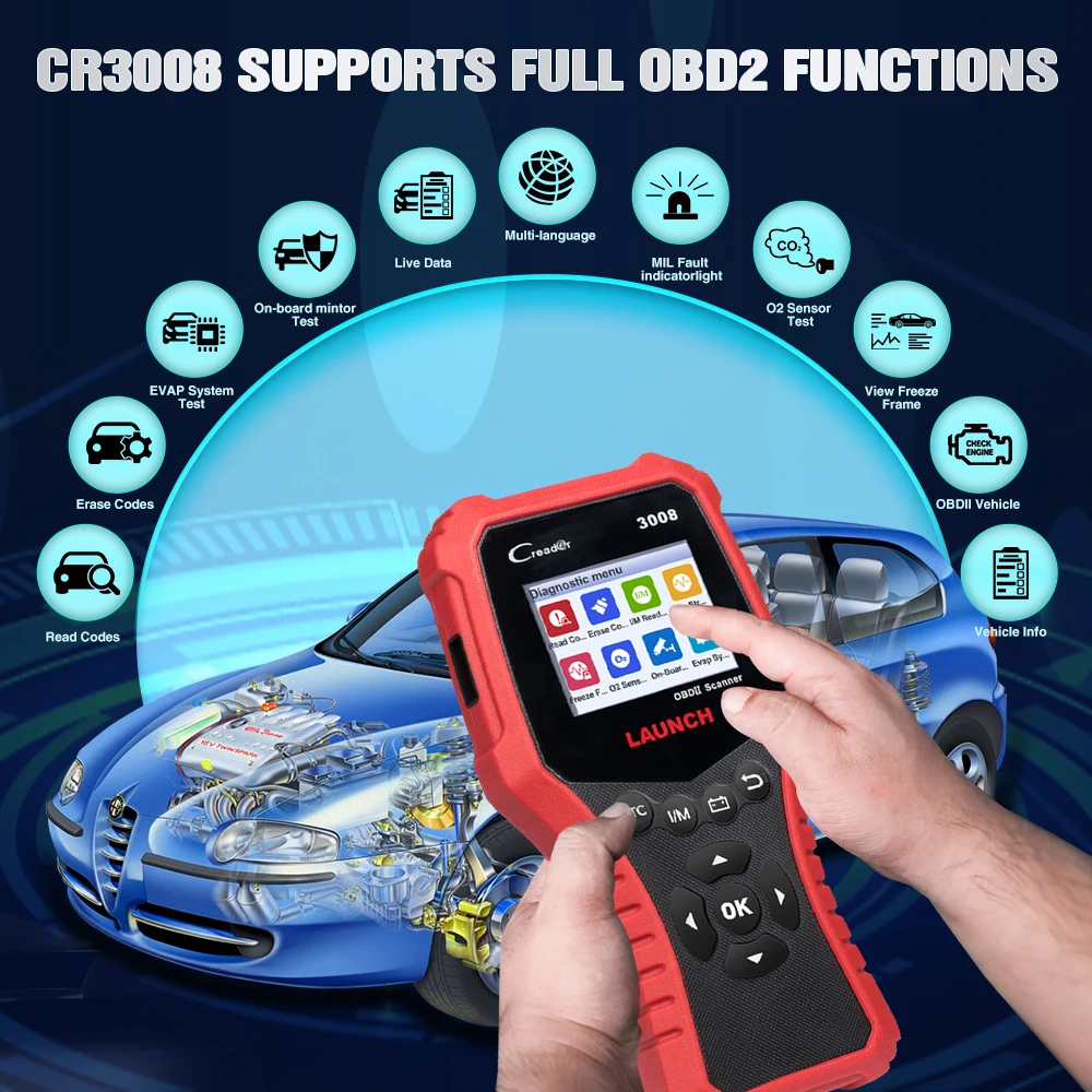 Авто Creader LAUNCH CR3008 OBD2 EOBD Автомобильный сканер кодов ошибок PK NT301 KW850 АВТО OBDII