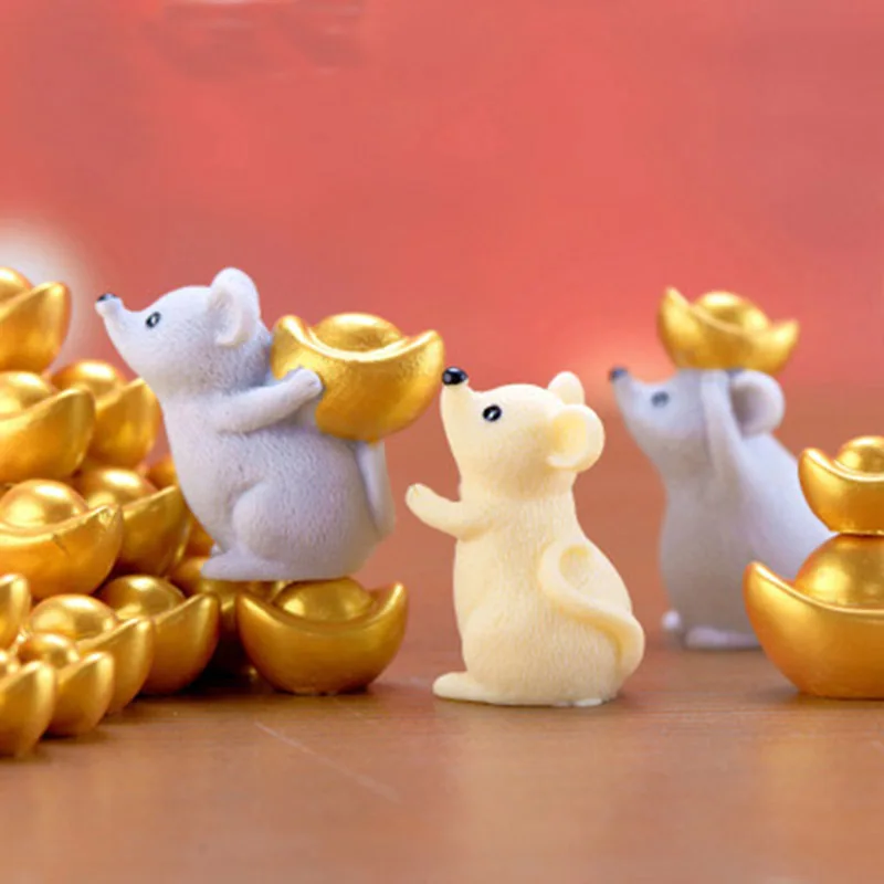 

1PC Money Fortune Cartoon Small Statue Mouse Ornaments Rich Mice Little Figurine Desktop Crafts Cute Animal home Decoration