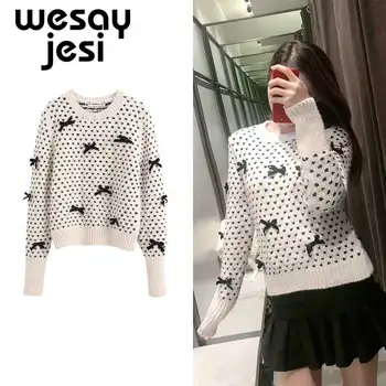 

Women Autumn Winter elegant sweaters office lady vintage knitting bow basic sweaters women fashion chic pullovers tops