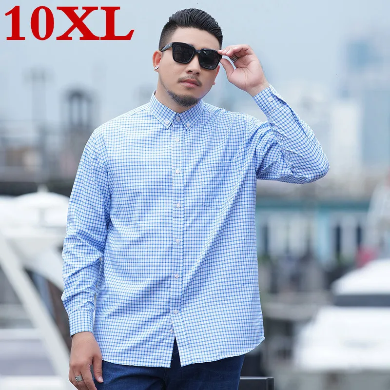 Повседневные мужские рубашки большого размера плюс 10XL 9XL 8XL 7XL 6XL, свободные мужские рубашки, брендовые деловые рубашки с длинным рукавом, мужская одежда