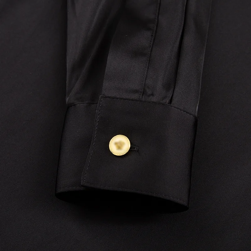 GetSpring Women Shirt Long Sleeve Loose Long Women Blouse Wrinkles Pin Irregular Ladies Tops Fashion Black Shirt Autumn New