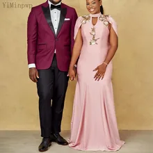 YiMinpwp – robe de bal de forme sirène rose, longue, col haut, fermeture éclair au dos, longueur au sol, perles appliquées, robes de soirée formelles pour femmes