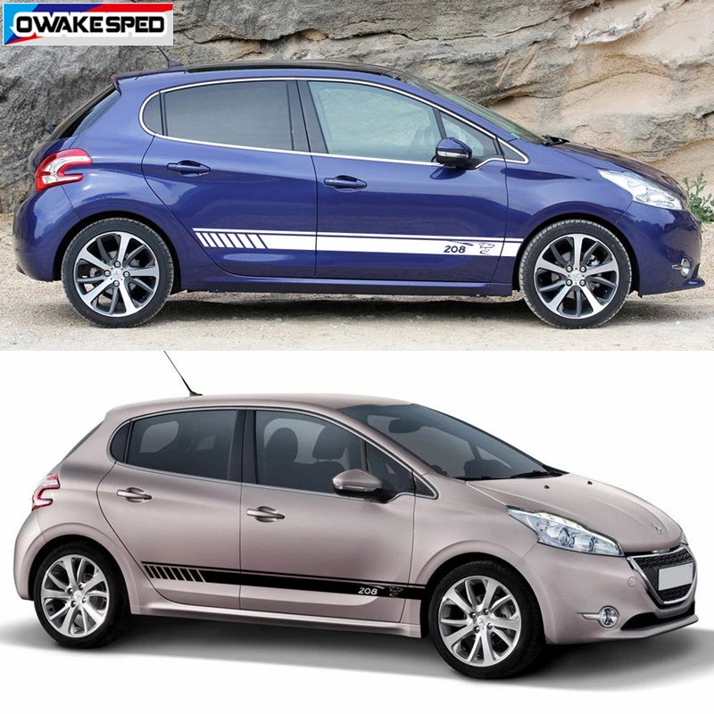 Car Door Side Skirt Stickers Auto Body Decor Vinyl Decals Racing Sport Stripes Accessories For Peugeot-208 206 207 3-5 doors (2)
