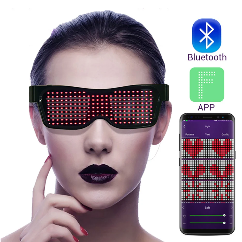 Волшебные Bluetooth светодиодные очки для вечеринок приложение управления щит светящиеся очки USB зарядка DIY управление приложением многоязычный быстрая вспышка Led - Цвет: Red