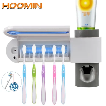 

HOOMIN Home Bathroom Set Automatic Toothpaste Squeezers Toothbrush Holder UV Toothbrush Sterilizer 3 in 1 Toothpaste Dispenser