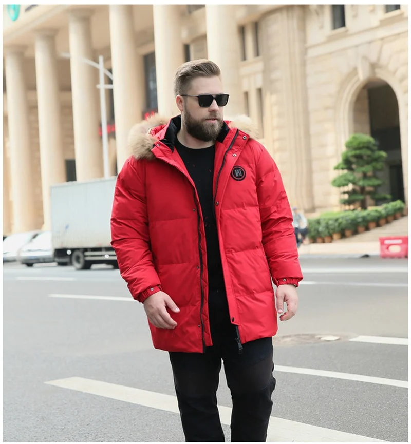 Winter men's big fur collar white duck down jacket for 160kg jacket long section plus size 10XL 9XL 8XL 6XL 7XL 5XL