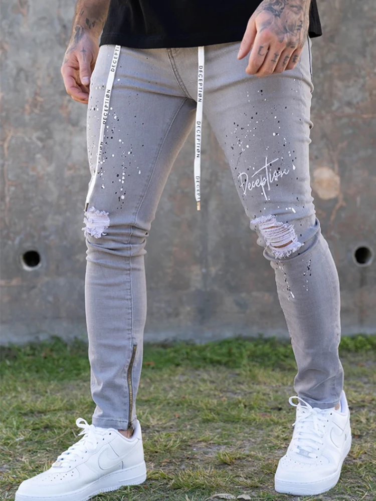 Women Fashion Cotton Pants Slim Fit Skinny Trousers Casual Ripped Pants S-4XL 
