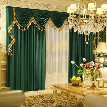 

Luxury atmosphere gold velvet clothmantle curtain head luxury villa custom valance curtains for living room dining room bedroom