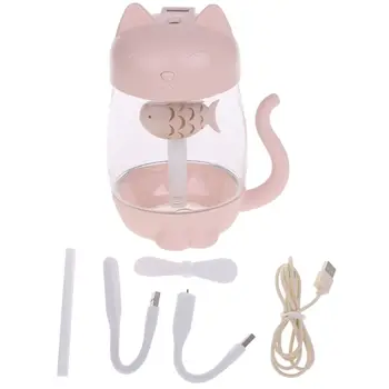 

3-in-1 Cute Cat Ultrasonic Humidifier Aroma Diffuser With LED Light & USB Fan 350ml 19QE