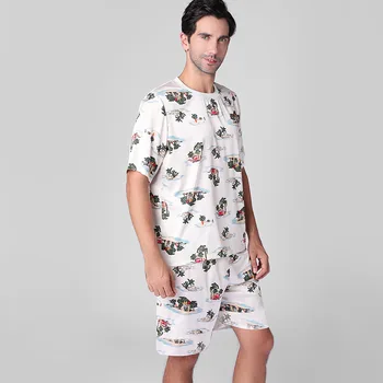 

Summer Short Sleeve Print Men Pyjamas Imitate Silk Polyester Men Pajama Sets Satin Pajama Man Sleepwear Pajamas Nightgown