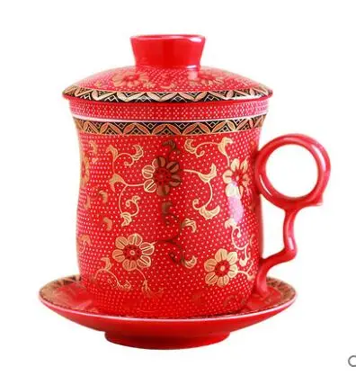 Jingdezhen подвески-талисманы в китайском стиле чашка с керамическая крышка фильтр четыре части набор китайский стиль чашка для воды офисная чашка босса - Цвет: Style 08