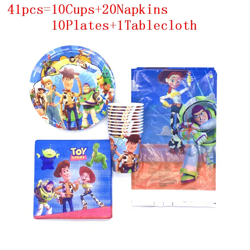 BeiPanZhiZhuo-1 41pc 41 шт. История Игрушек 4 Вуди Базз Лайтер товары для дня рождения скатерть чашка соломенная Подарочная сумка для детей подарок на день рождения - Цвет: BeiPanZhiZhuo-1 41pc