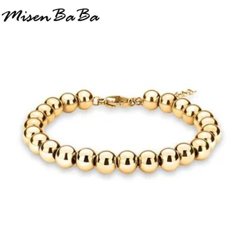 Stainless Steel ball Beads Cuff Bracelet Gold Silver Color Beaded Bracelets