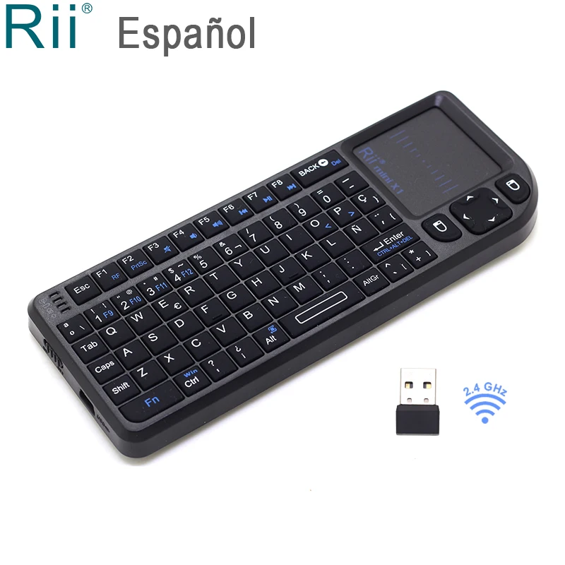 Rii Mini X1 испанская Espanol Мини Беспроводная клавиатура Air mouse с тачпадом для Android tv Box Мини ПК 2,4G Беспроводная клавиатура