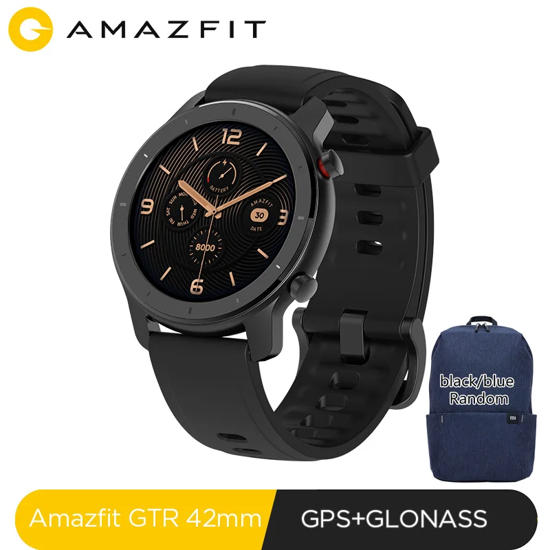 Глобальная версия Amazfit GTR 42 мм 47 мм Huami Смарт-часы 5 АТМ Водонепроницаемый 24 дня батарея gps управление музыкой Поддержка Android IOS - Цвет: GTR-42mm-black