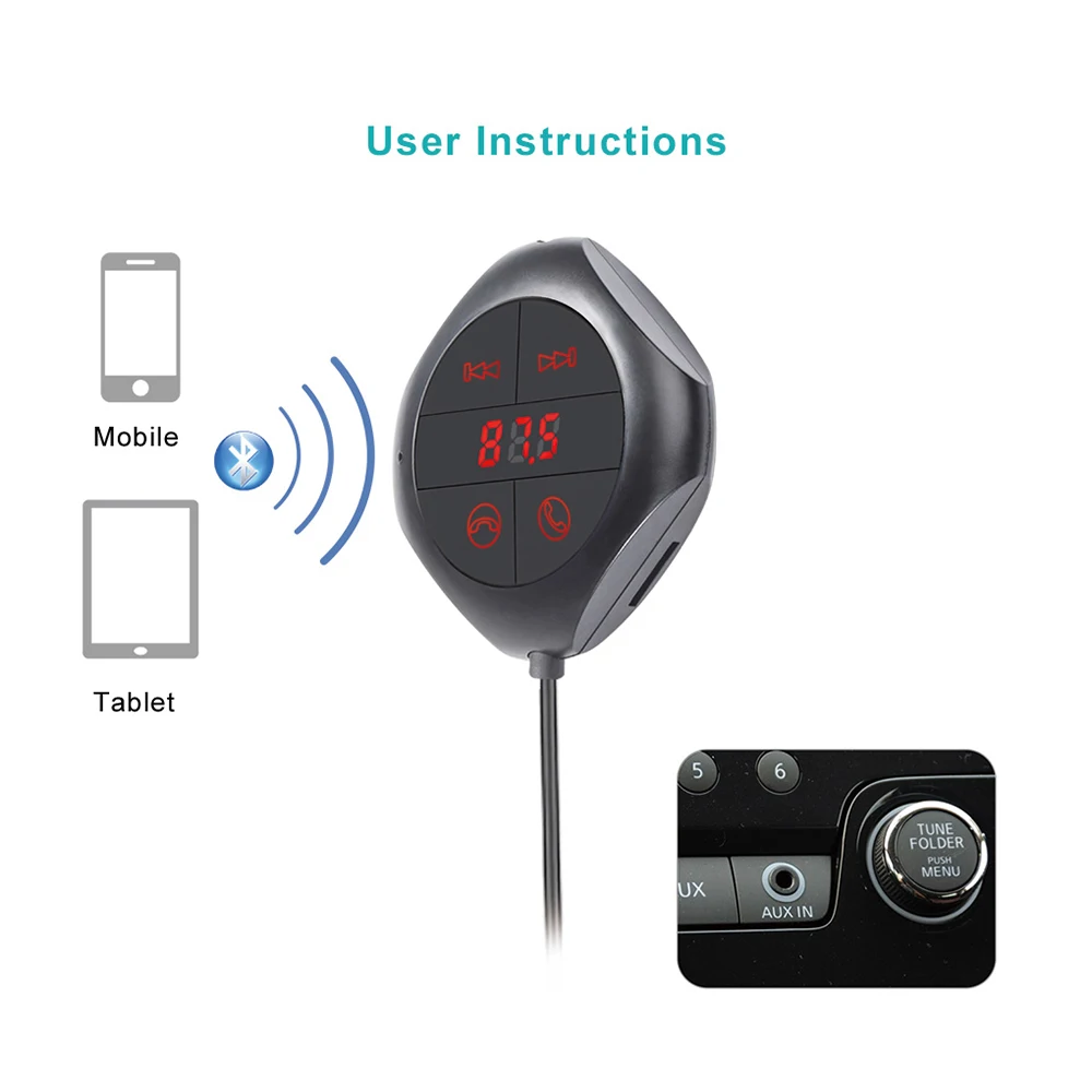 Dual USB Phone Car Charger with Magnetic Suction Bluetooth Console U-disk/TF card/ FM Music Player Hands-free Call Volt Display