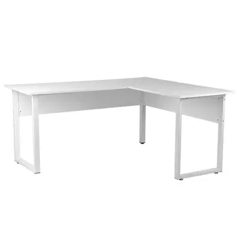 

Delicate Large Computer Desk L-Shaped ABS Edges Curved Front Stable Metal Frame Home Office Workstation Melamine Resin140*160*74