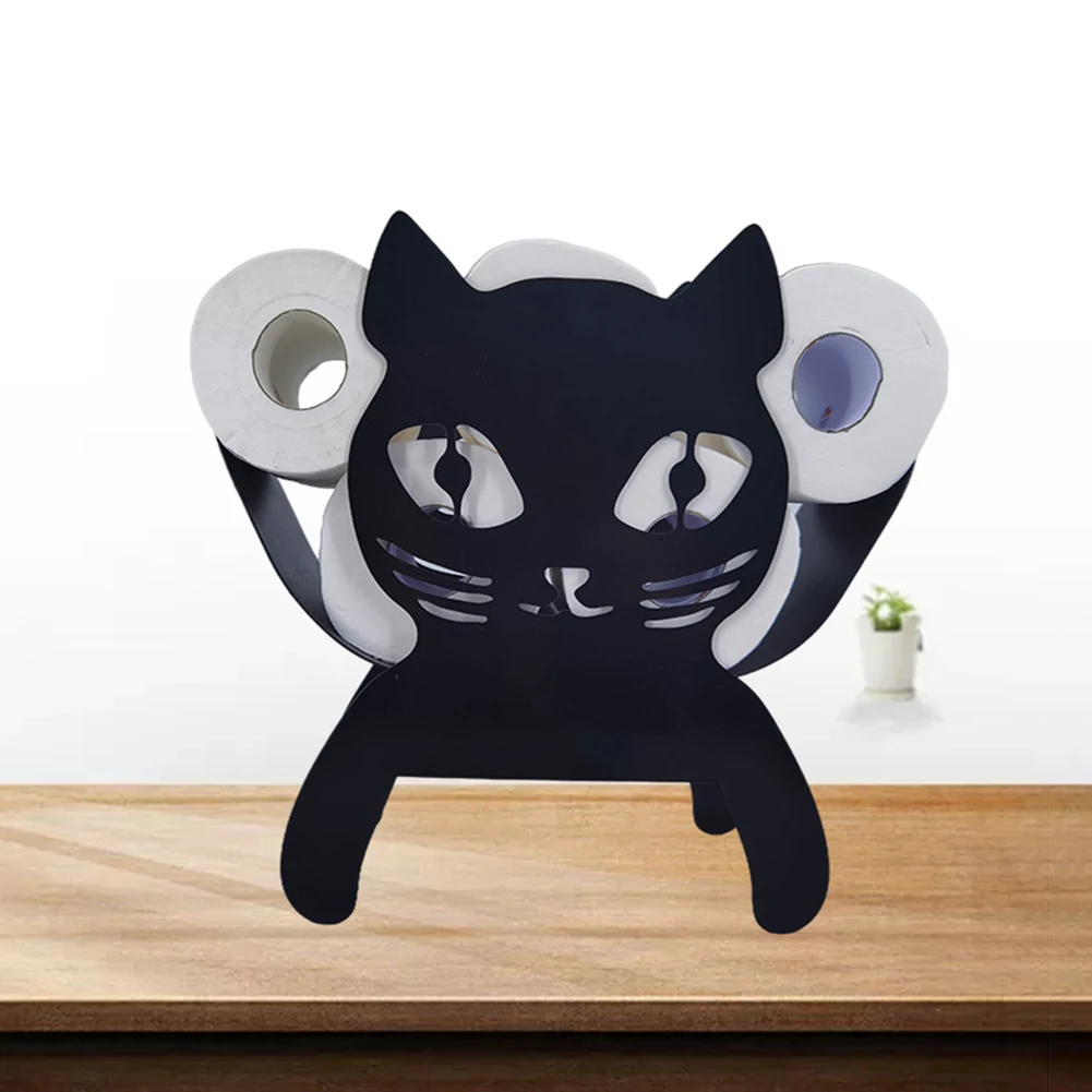 Whimsical Black White Kitten Cat Toilet Paper Roll Holder Bathroom Wall  Decor 