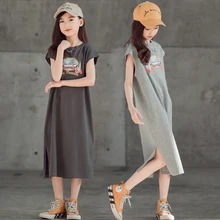 Robe gilet d'été décontractée pour adolescentes, ample, longue robe de plage pour enfants, vêtements gris avec impression, nouvelle collection 2022