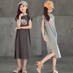 Robe gilet d'été décontractée pour adolescentes, ample, longue robe de plage pour enfants, vêtements gris avec impression, nouvelle collection 2022 