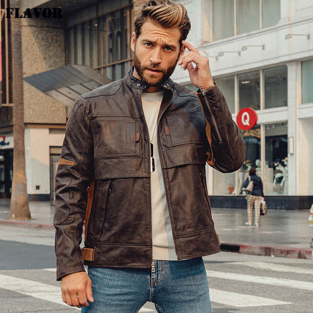New Men’s Warm Motorcycle Genuine Leather Jacket Real Pigskin Leather Coat For Men