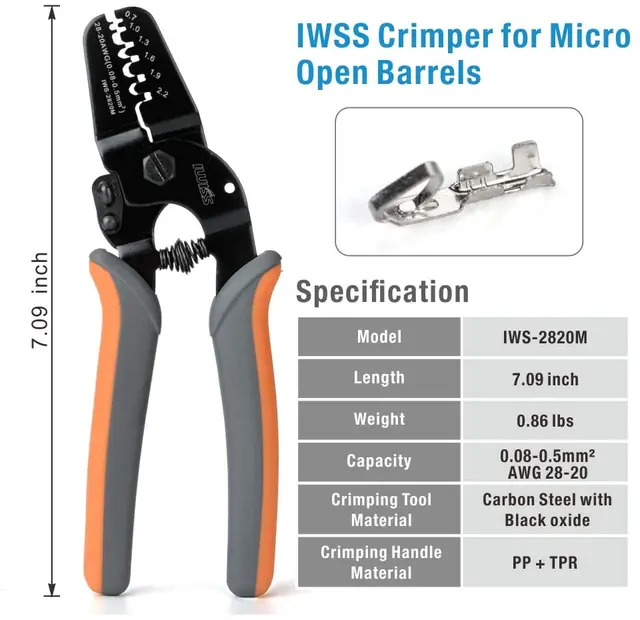 IWS-2820 PH2.0/XH2.54 460pcs Connectors set Mini Micro Open Barrel Crimping pliers  hand Tool for JAM, Molex, Tyco, JST Terminal IWS-2820