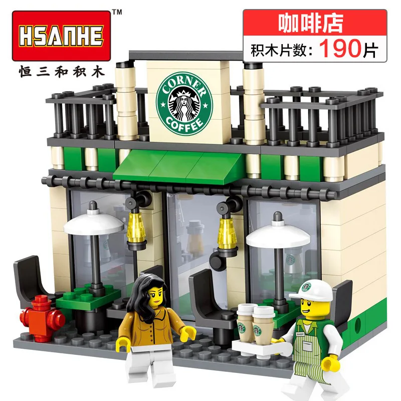 

Beauty zhi heng Three And Assembled Building Blocks Mini City Street View Large Size Cafe pei ren Young CHILDREN'S Toy Gift