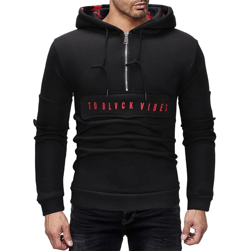 

2019 Cotton Hoodies New Men Splicing Zipper Color Pullover Long Sleeve Hooded Sweatshirt Tops Blouse Streetwear Hoodie