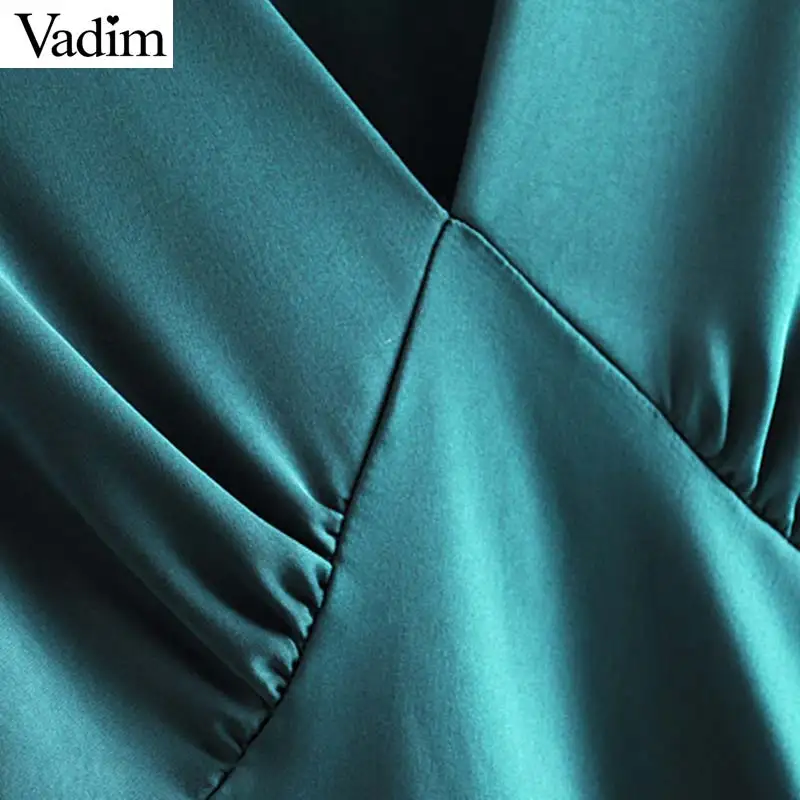 Vadim женское уютное однотонное платье миди с v-образным вырезом и длинным рукавом с резинкой в талии сексуальный вечерние Клубные платья стильные платья до середины икры QC780