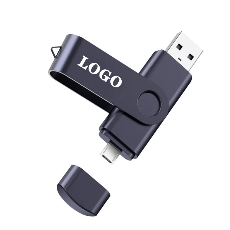 OTG 360° Rotation Metal PenDrive 3 IN 1 Usb Flash Drive Type-C Pen Drive High Quality 16GB 32GB 4GB 64GB Memory stick print Logo