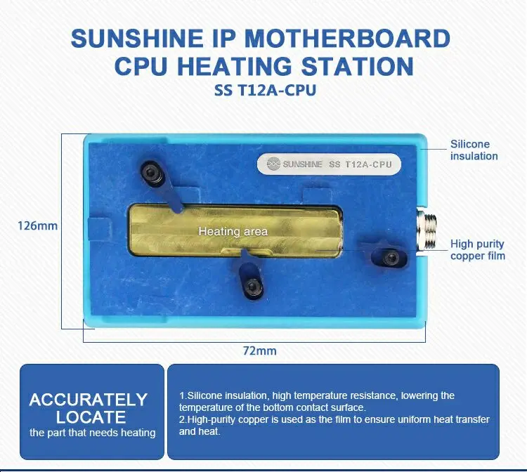 CPU Heating Plate SS-T12A iPhone материнская плата сепаратор нагревательная станция для iPhone X/XS MAX Процессор IC чипы разборка клей для удаления - Цвет: CPU Heating Plate