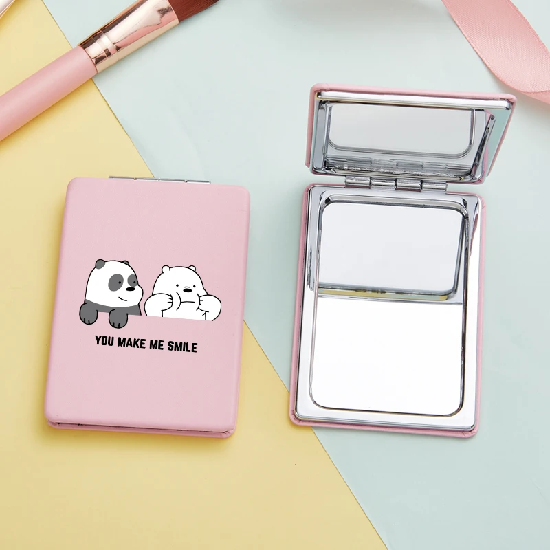 New Cute Panda Pattern Lady Makeup Mirror Mini Portable Double Sided Folding Pocket Compact Vanity Cosmetic Mirrors Female Gifts