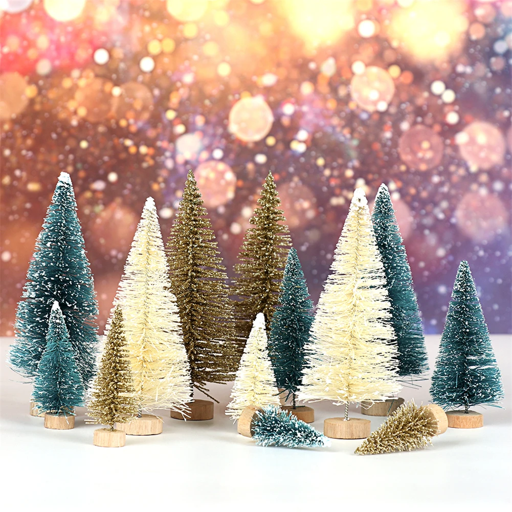 

33 Pcs Artificial Frosted Sisal Christmas Tree Wood Base DIY Crafts Mini Pine Tree for Christmas Home Table Top Decor